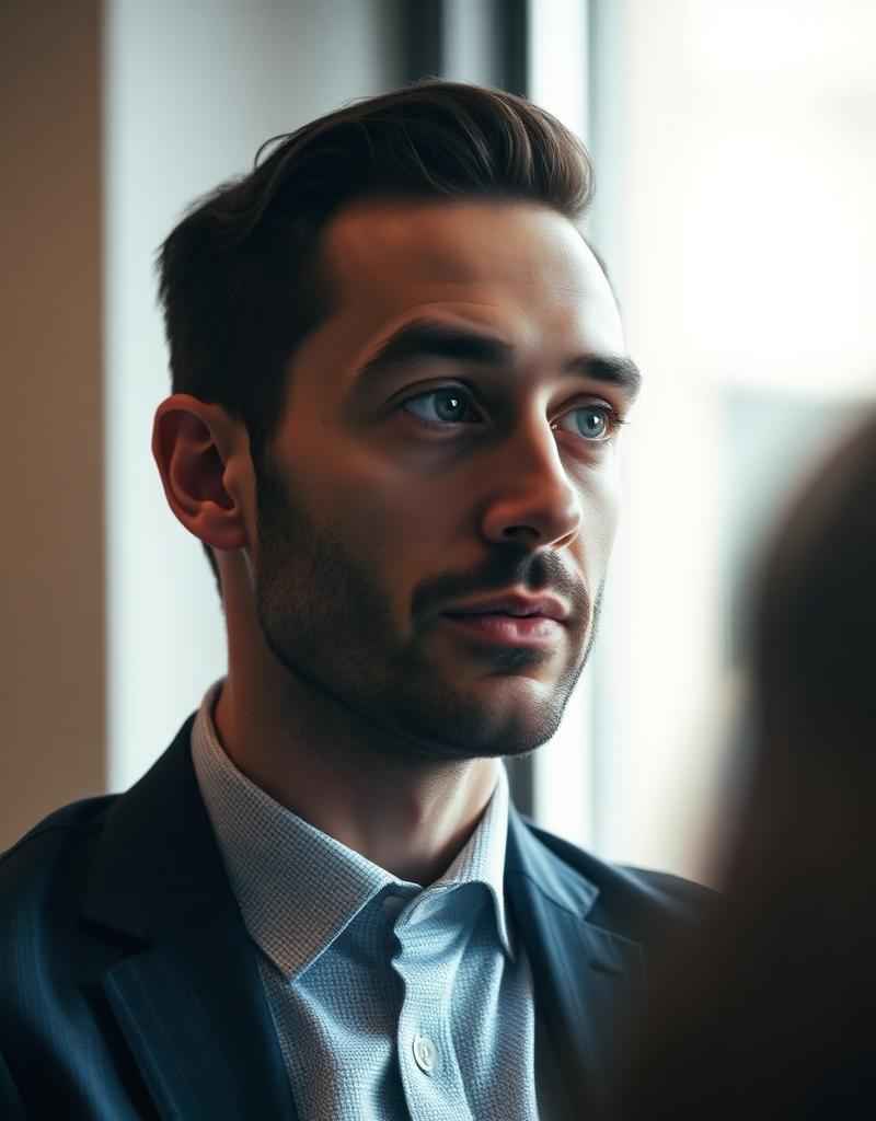 Candidate portrait — real human in interview